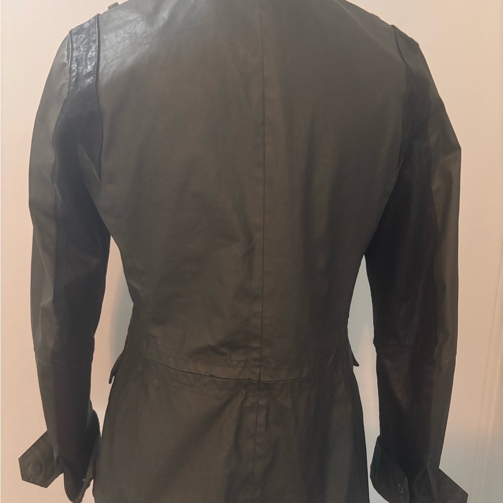 Vince Army Green Polished Cotton and Leather Utility Jacket XS - Picture 3 of 15